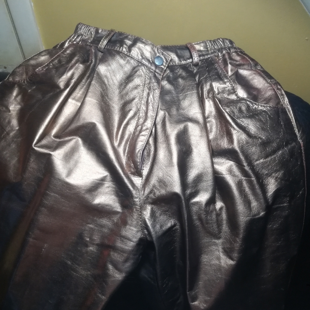 Size 10 Vintage Bronze Vinyl Pants without hem